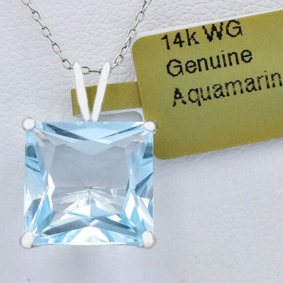 Genuine 3.85 Cts Aquamarine Pendant 14k Solid Gold